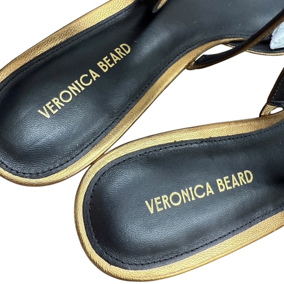 Veronica Beard Cecile Slingback Heels Women’s Sz 7.5‎ Black Gold Leather Cap-Toe - Picture 9 of 13